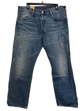 Levis 501 Mens Original Fit Jeans 36x30 Straight Leg Distressed Paint Splatter